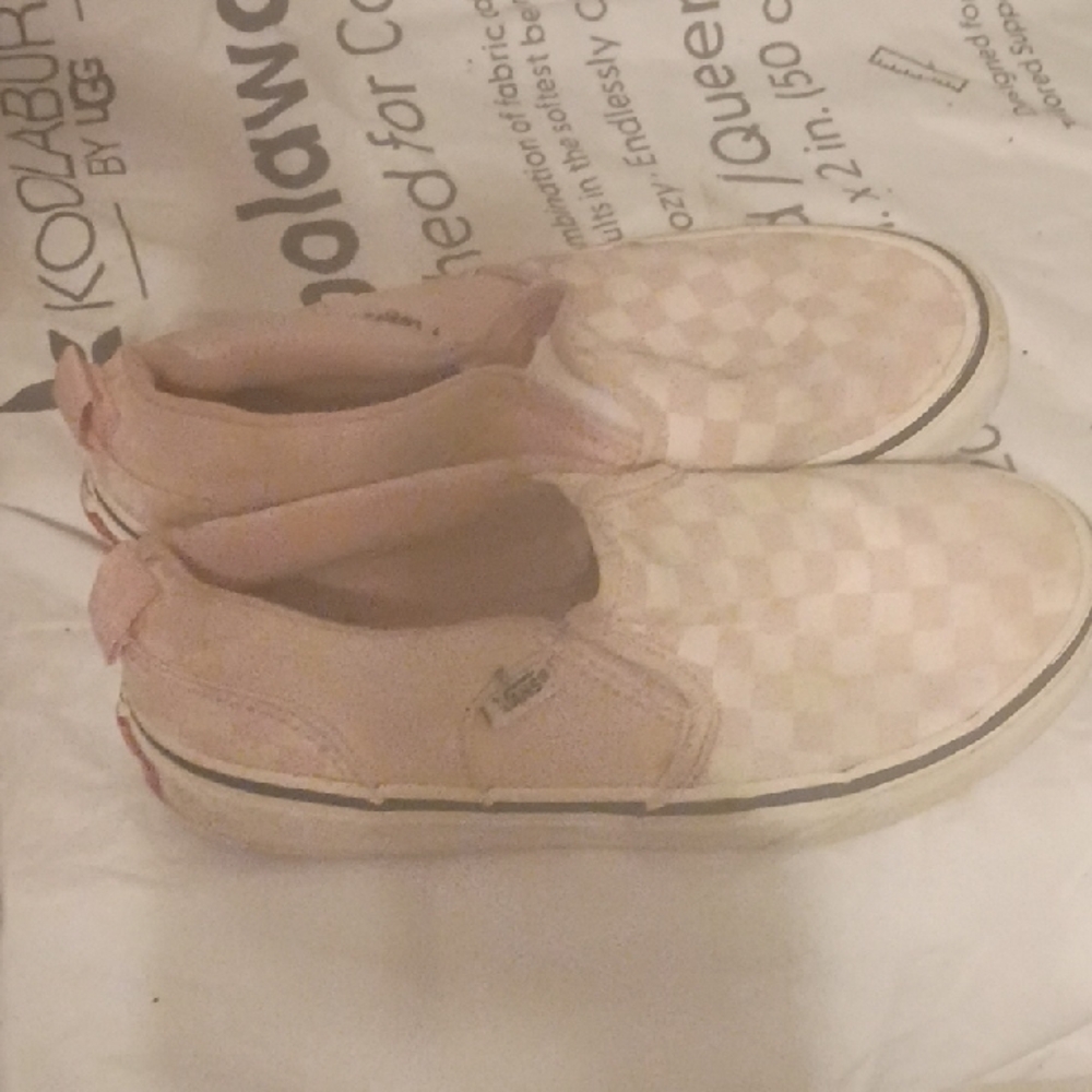 Vans Pink and White Checkerboard Slip-On Sneakers